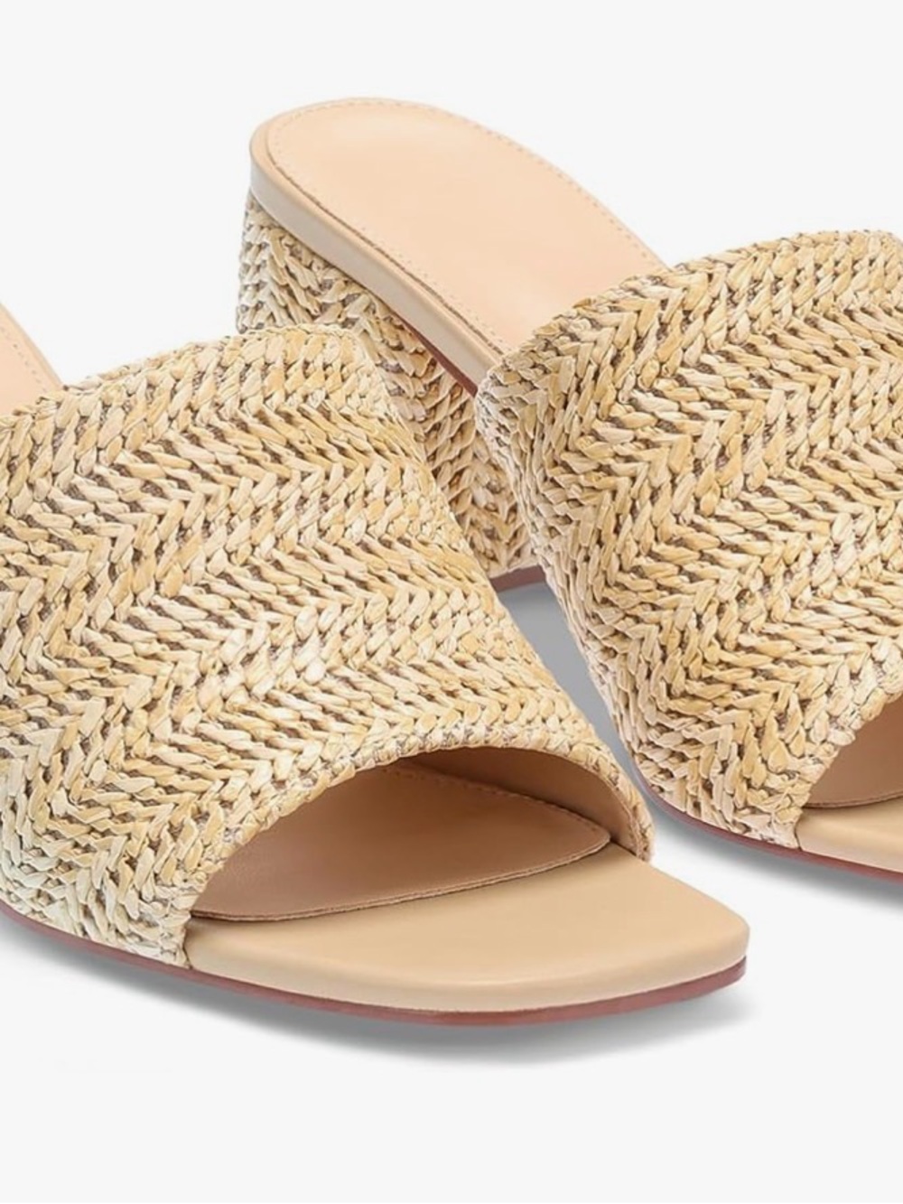 Raffia Open-Toe Slide Mules in Natural Beige